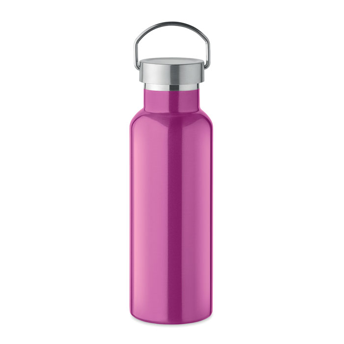 Rosa termoflaska som håller värme och kyla och är plastfri