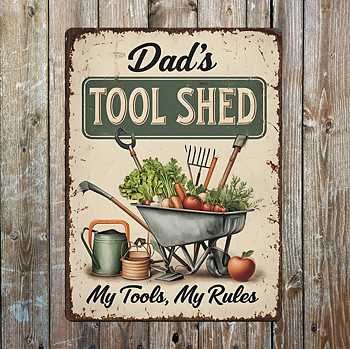 Metallskylt i vintagestil – Dad's Tool Shed  20x25cm