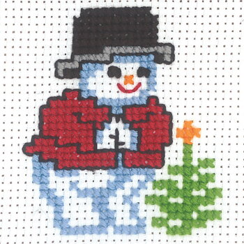 My first kit - snögubbe med gran  10 x 10 - Aida 3,2