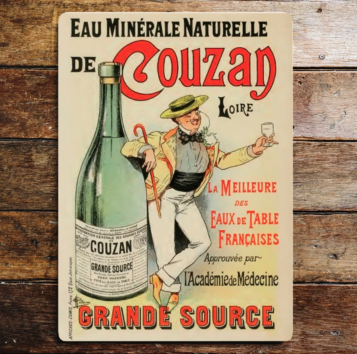 Metallskylt i vintagestil –Eau Minerale Naturelle De Couzan 20x25cm