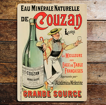 Metallskylt i vintagestil –Eau Minerale Naturelle De Couzan 20x25cm