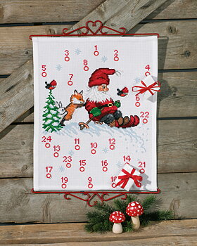Julkalender - Tomte på skidor 40 x 50 - Aida 3,2