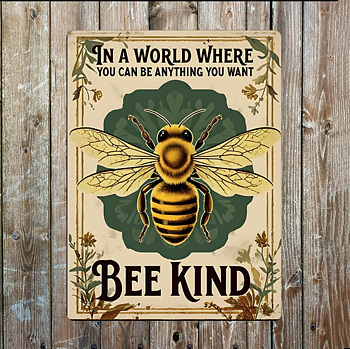 Metallskylt i vintagestil – Bee Kind 20x25cm