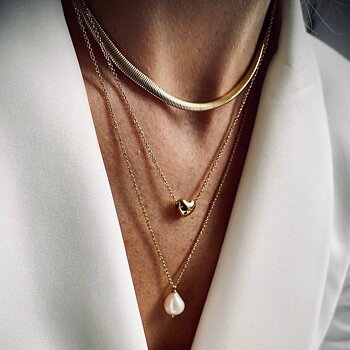 Halsband pearl kort guld - Bud to Rose