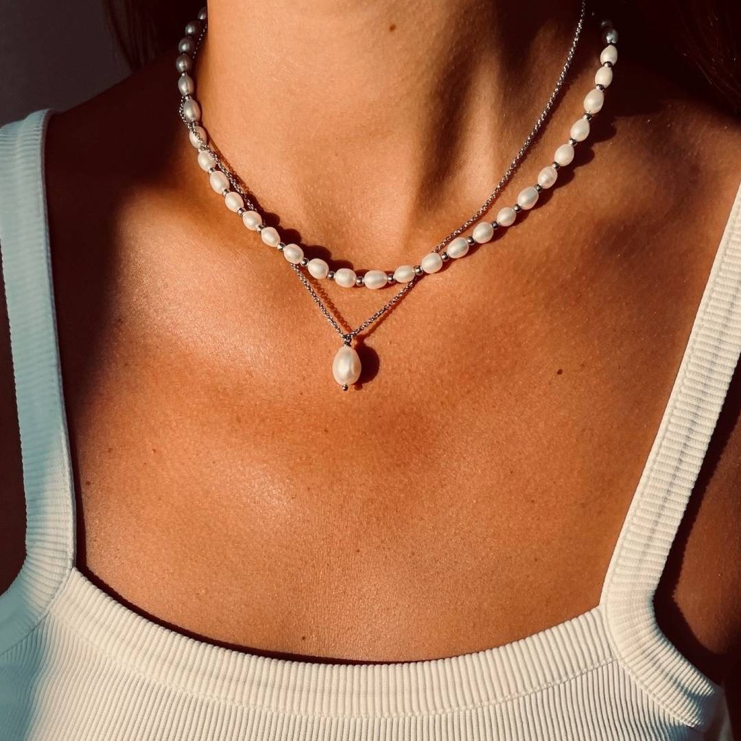 Halsband pearl kort silver - Bud to Rose - 2