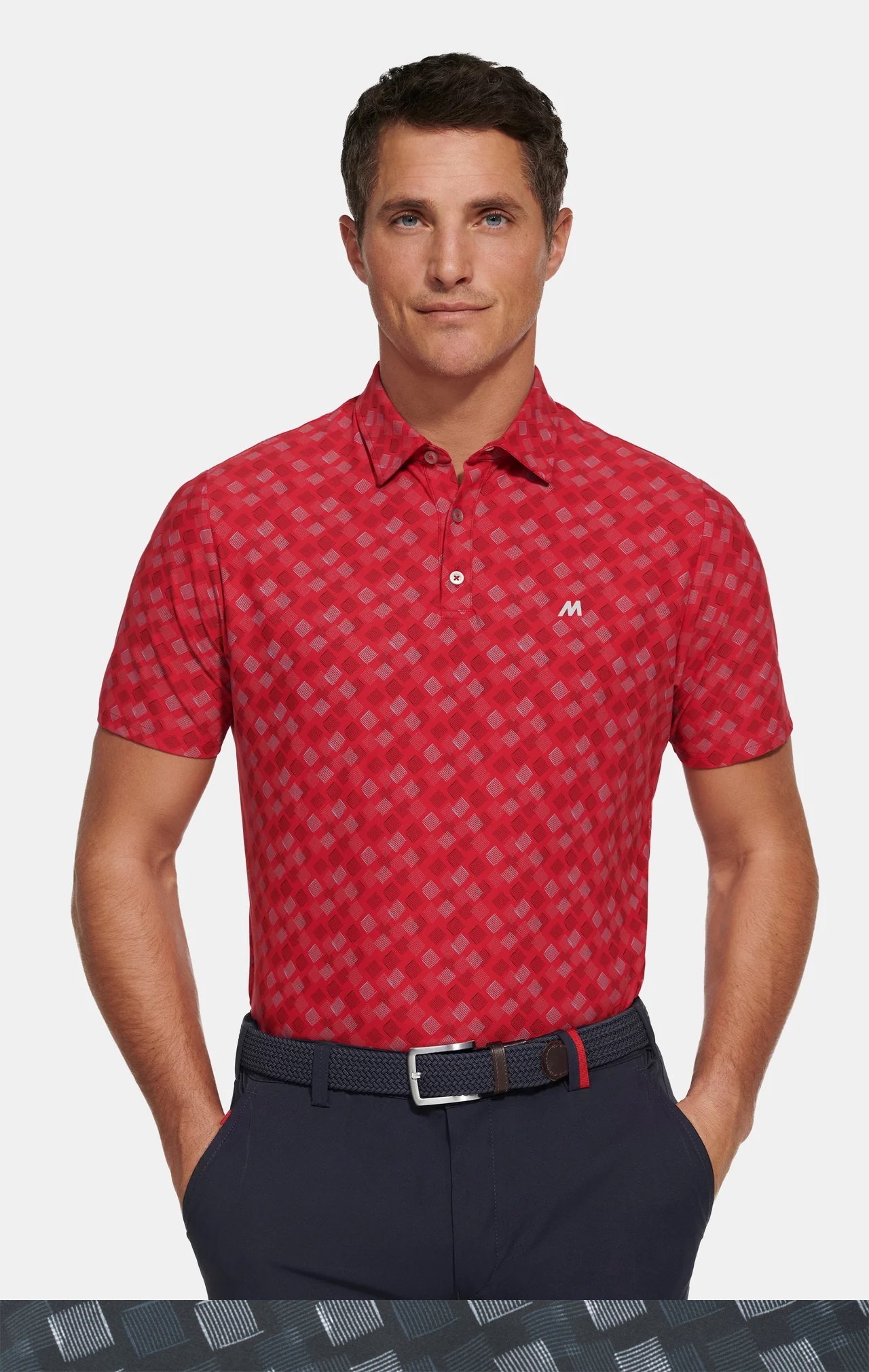 Tenniströja, röd (red) med funktion och rutmönster (Meyer / Phil)