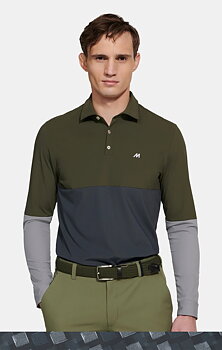 Tenniströja, grön/grå/ljusgrå (olive/grey/light grey) med funktion och lång ärm (Meyer / Justin)