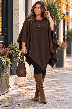 Poncho med snygg skärning, brun 
