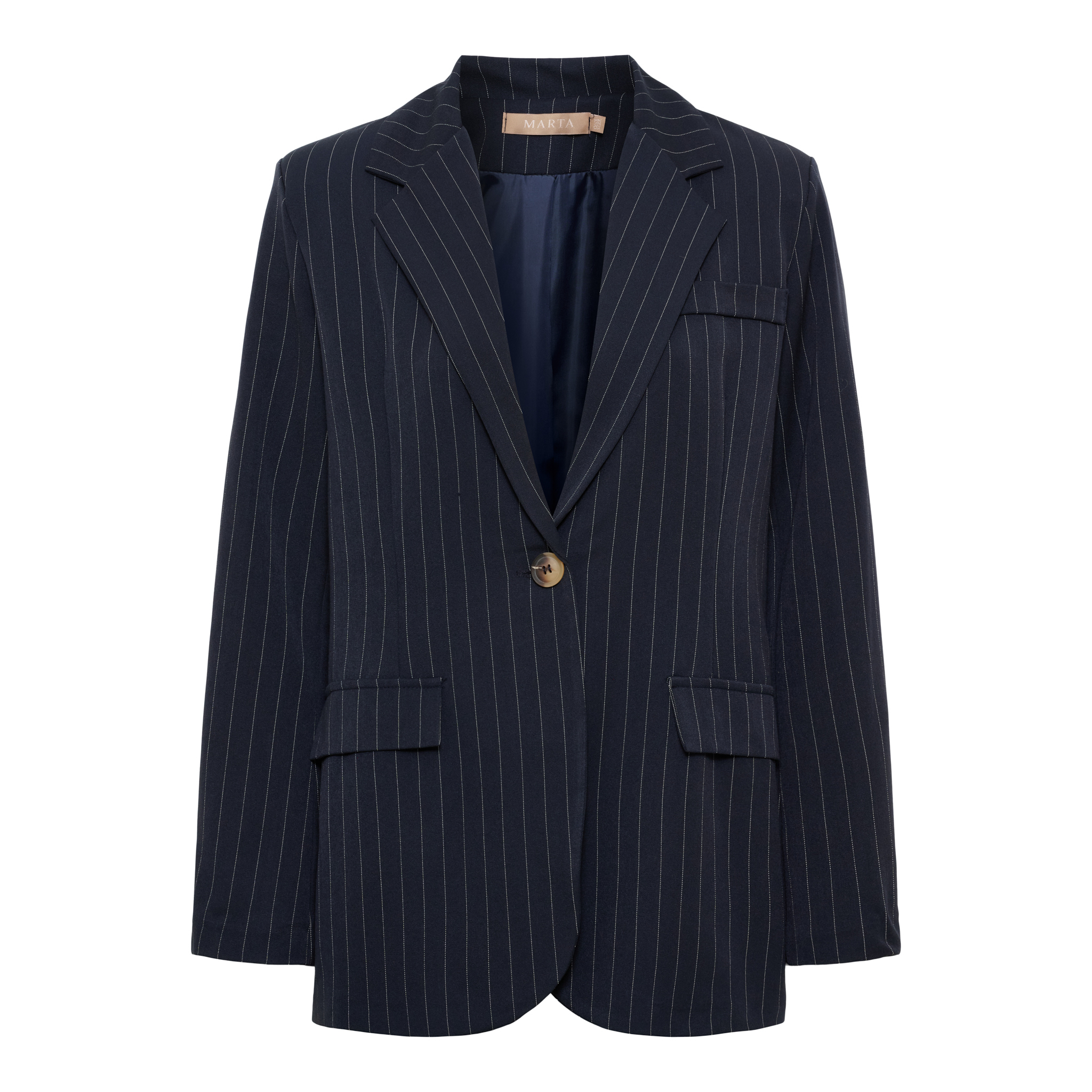McdDusk Blazer Navy Marinblå  Kritstrecksrandig Kavaj - 4