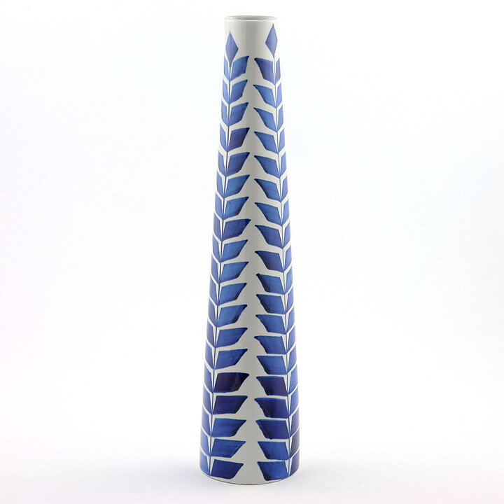Karin Björquist (Indigo 1952) Slender Vase with Blue Leaf Decor 31 cm (2)