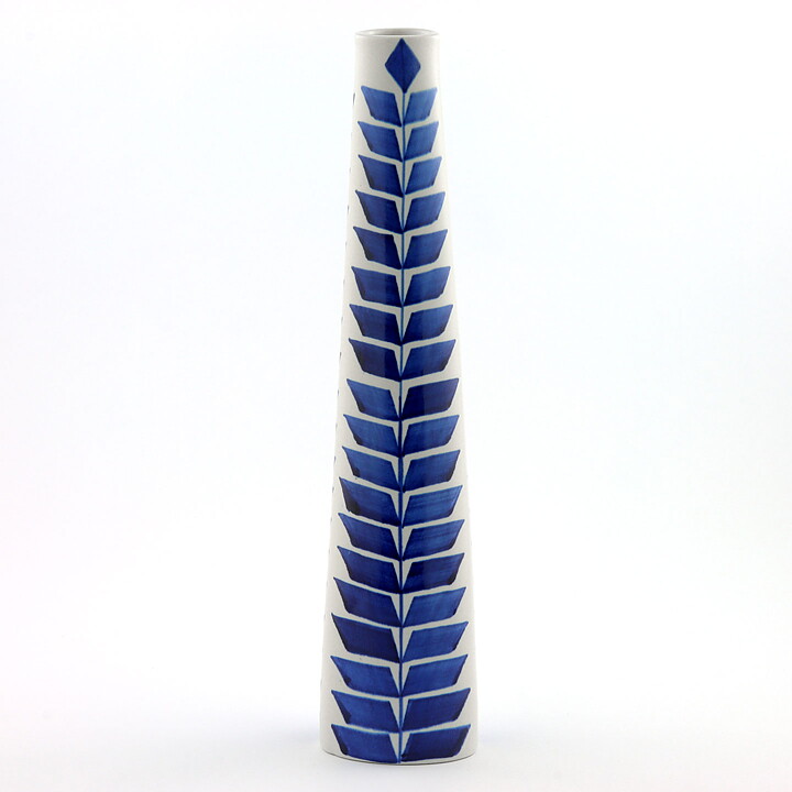 Karin Björquist (Indigo 1952) Slender Vase with Blue Leaf Decor 31 cm (2)
