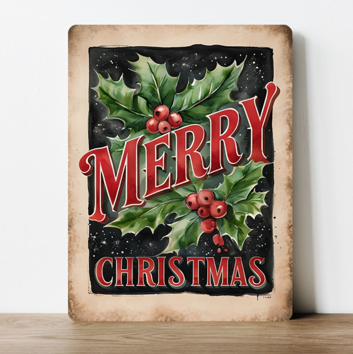 Metallskylt i vintagestil – Merry Christmas 15x20cm