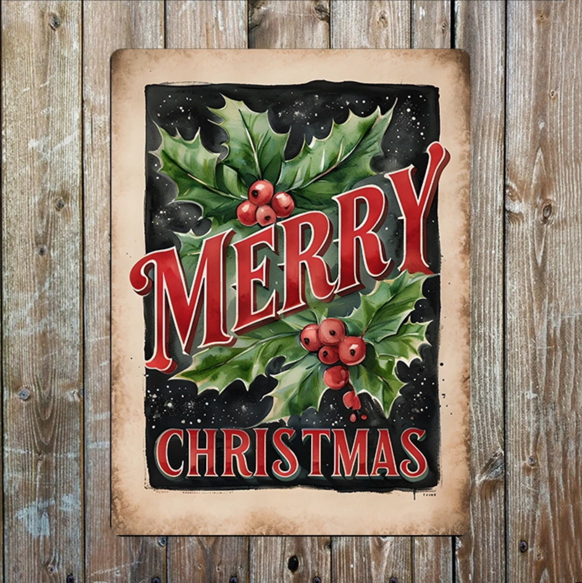 Metallskylt i vintagestil – Merry Christmas 15x20cm - 2