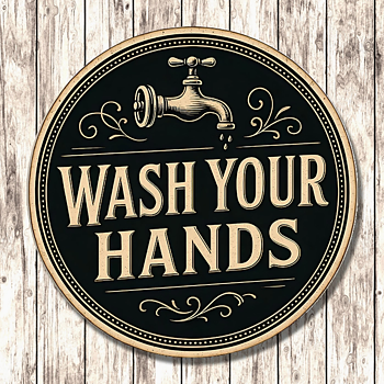 Metallskylt i vintagestil – Wash Your Hands Ø:15cm