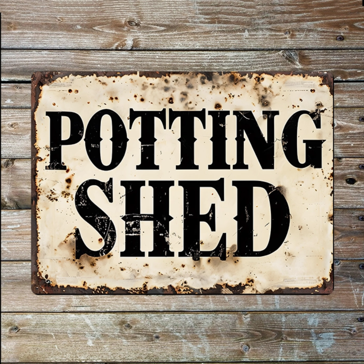 Metallskylt i vintagestil – Potting Shed 15x20cm