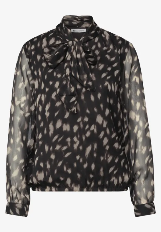 Chiffon blouse with tie detail Black Svart Mönstrad Blus - 5