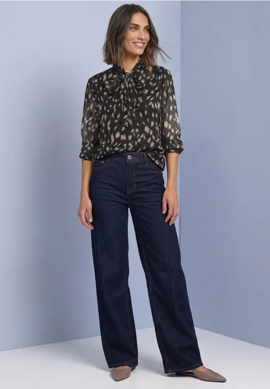 Chiffon blouse with tie detail Black Svart Mönstrad Blus - 3