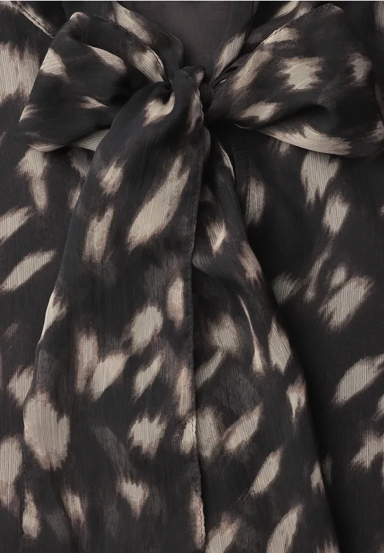 Chiffon blouse with tie detail Black Svart Mönstrad Blus - 6