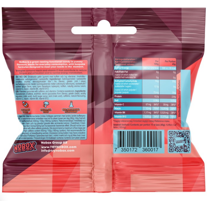 NoBox Energigodis - Sour Cola med Koffein & Vitaminer - 2