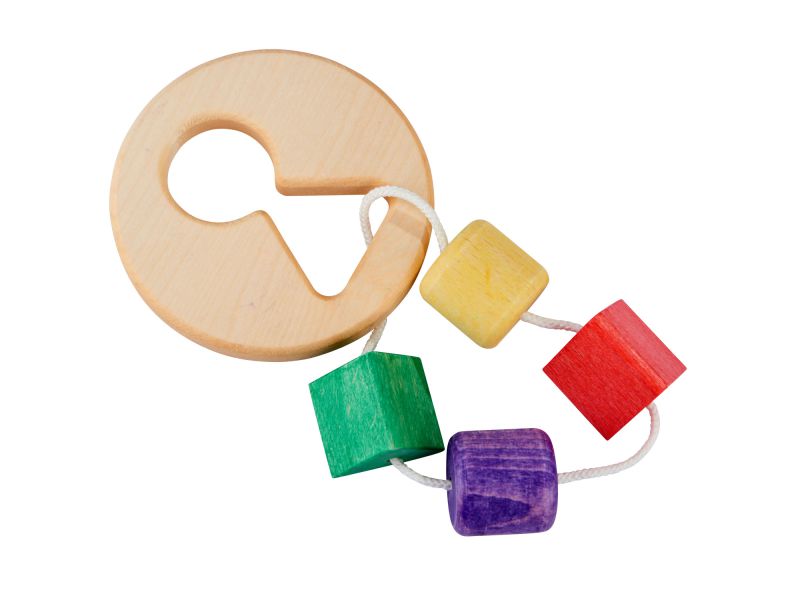 Nictoys Greppleksak / Skallra i trä  - Klossar på snöre - Hållbar Waldorf & Montessori-leksak  - 2
