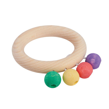 Nictoys  Greppleksak / Skallra i trä  - Färgglada kulor - Hållbar Waldorf & Montessori-leksak 