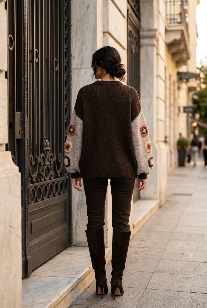 Knitted sweater brown embroidery - 4