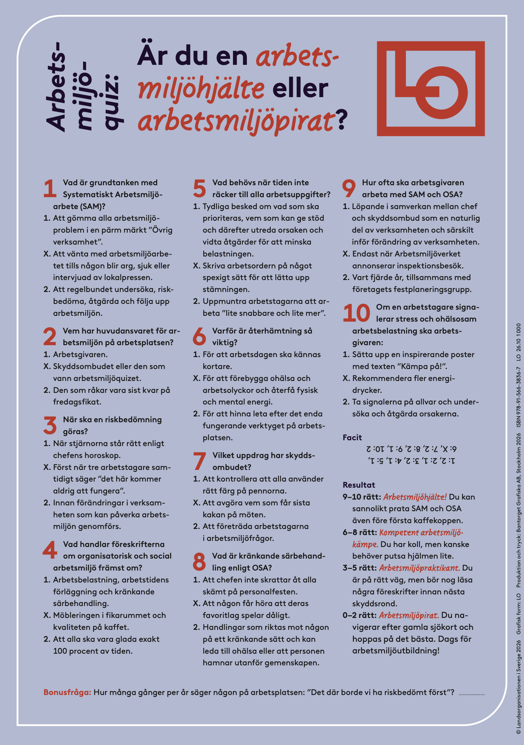 Quiz A4 - Arbetsmiljö-quiz
