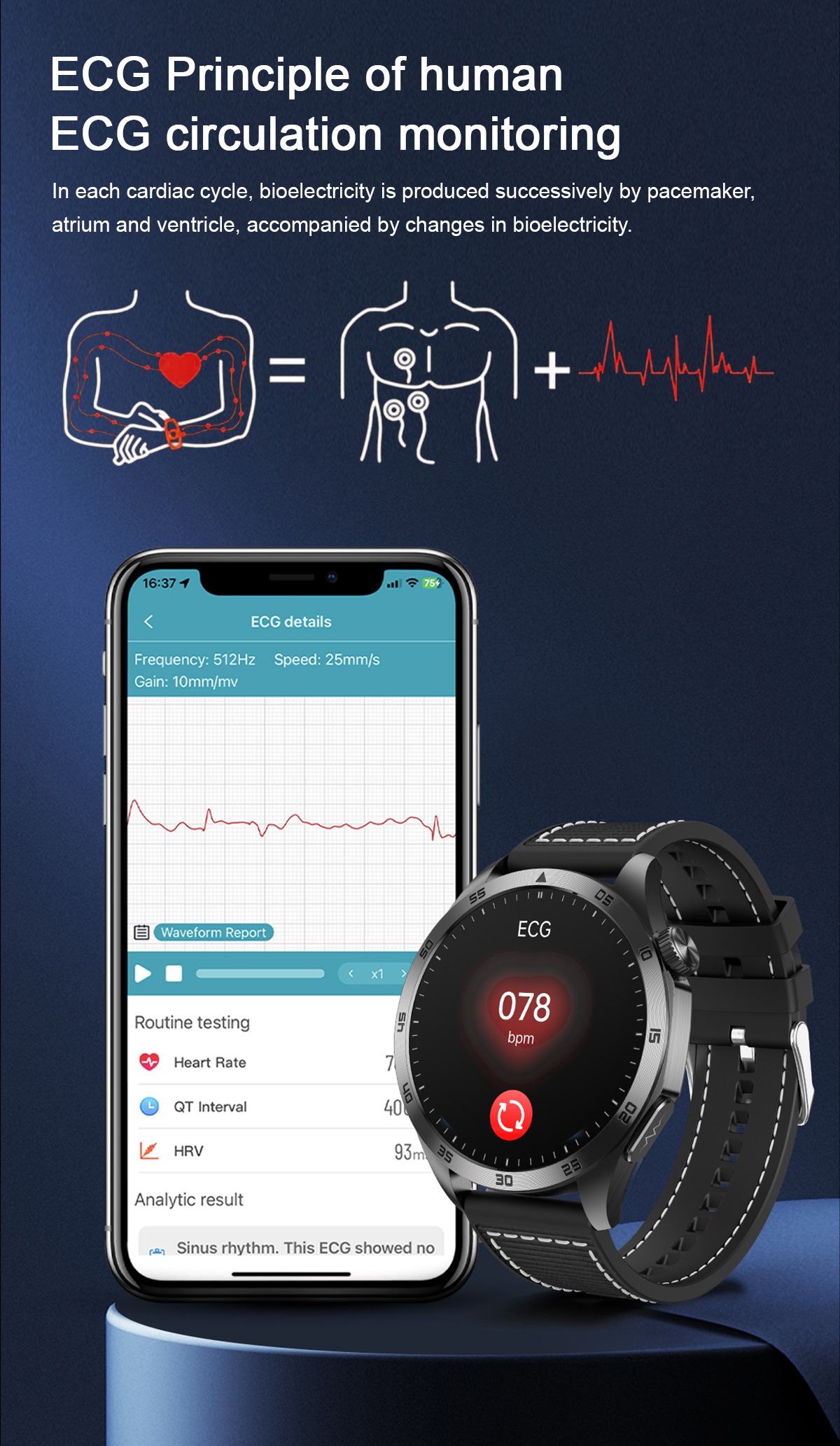 Philippe Palmer Smart Watch LP75 ECG Black Steel - 9