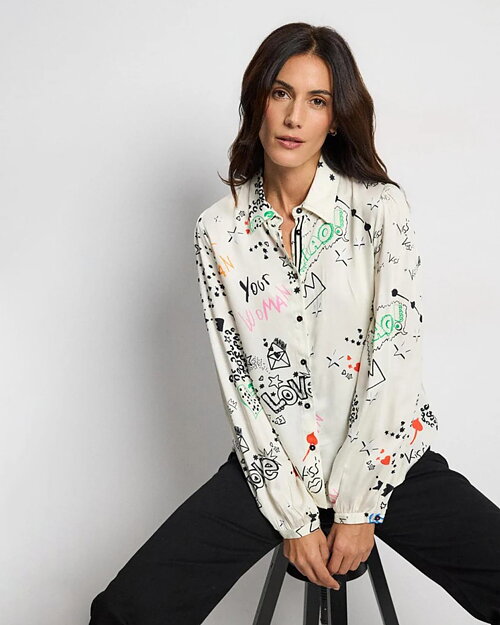 Blus Ilisa färglad text offwhite - 6