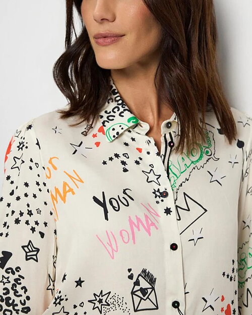Blus Ilisa färglad text offwhite - 3