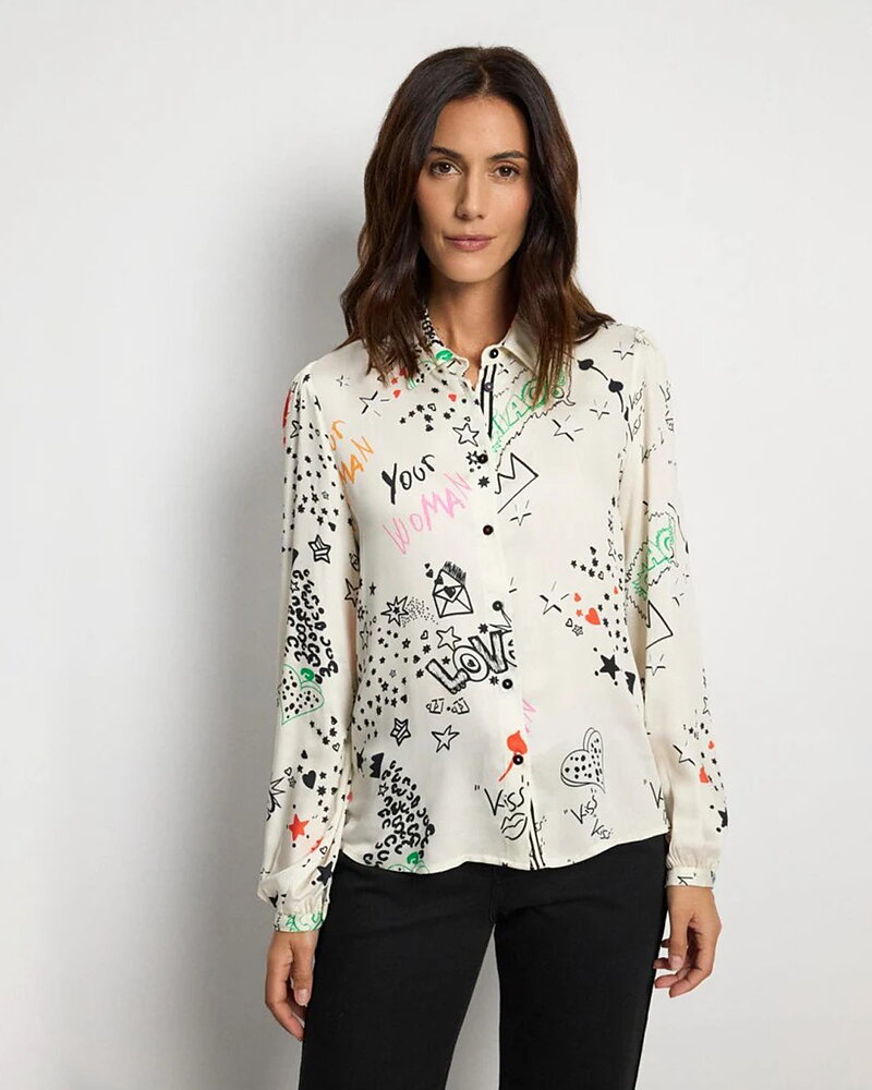 Blus Ilisa färglad text offwhite
