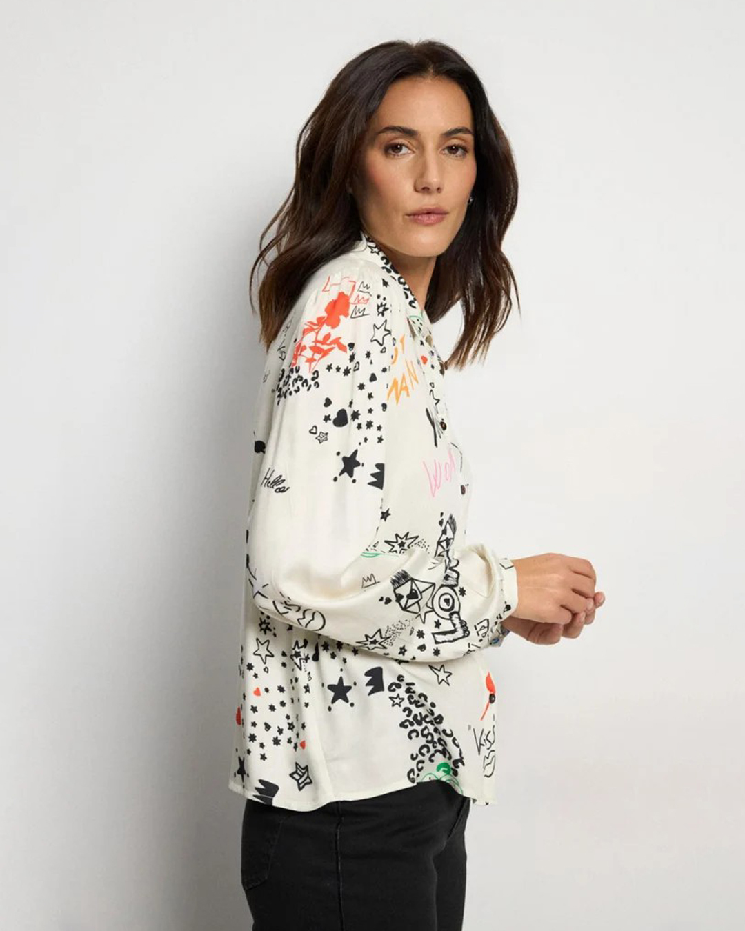Blus Ilisa färglad text offwhite - 5