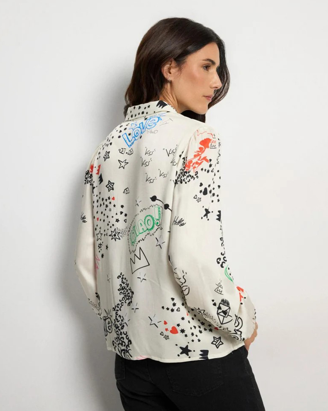 Blus Ilisa färglad text offwhite - 2