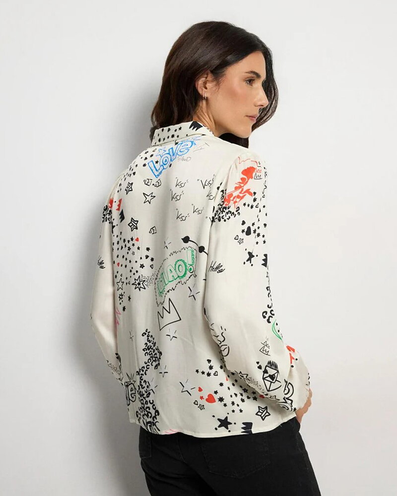 Blus Ilisa färglad text offwhite