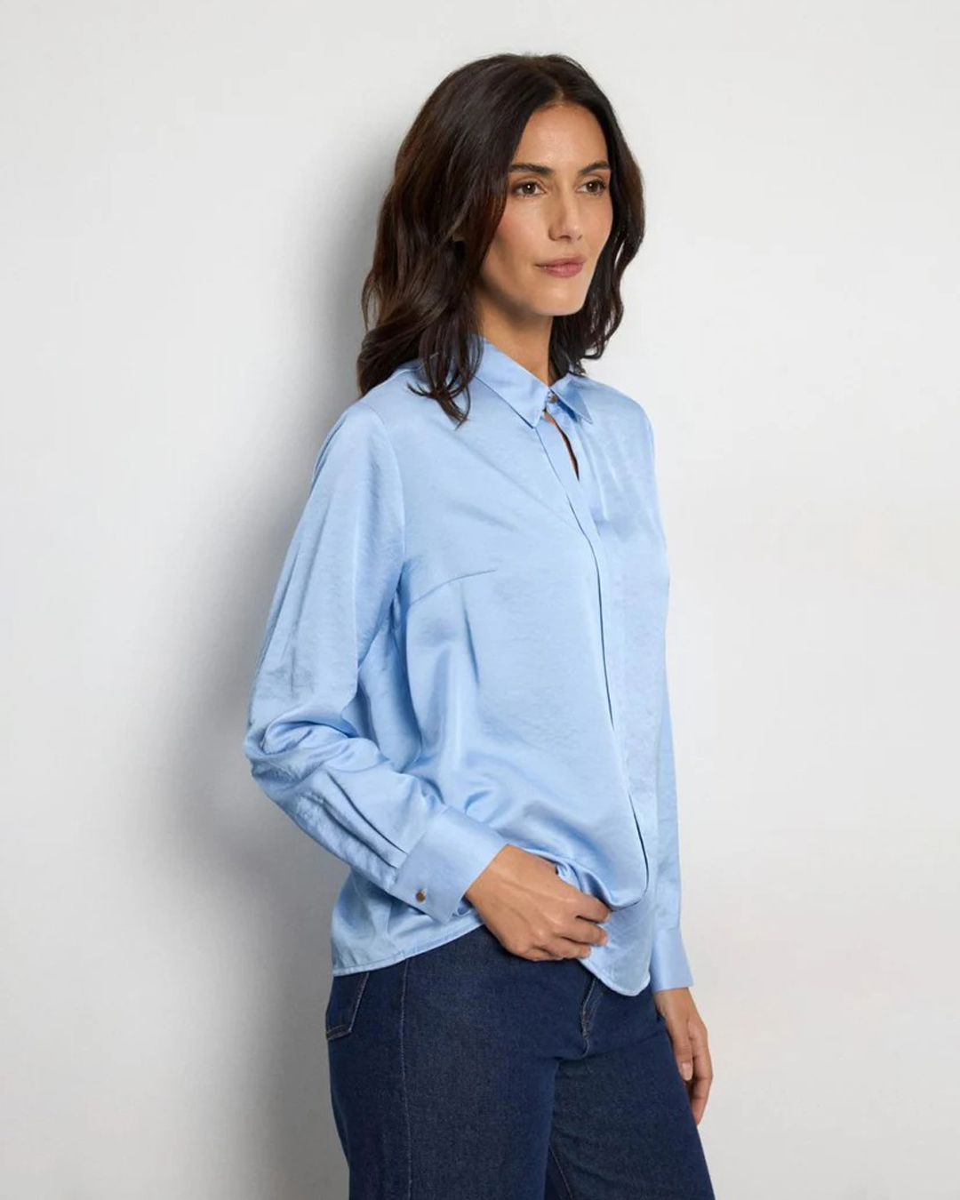 Blus Olalla krage en knapp ljusblå - 6