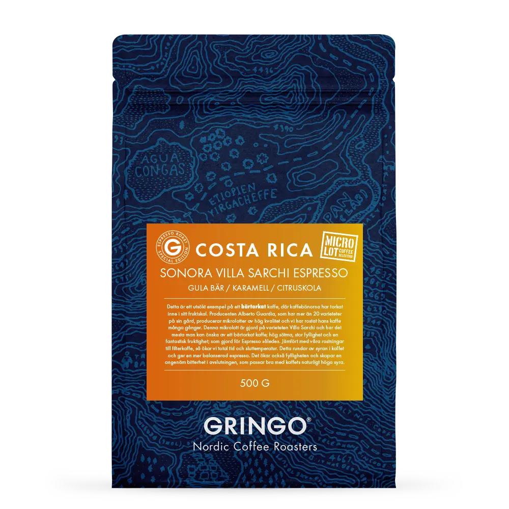 Gringo Nordic -Sonora Villa Sarchi Espresso - Costa Rica - Lätt mörkrostade kaffebönor - 500g
