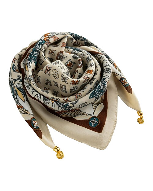 Scarf Franny med guldmagnet beige/brun/petrol