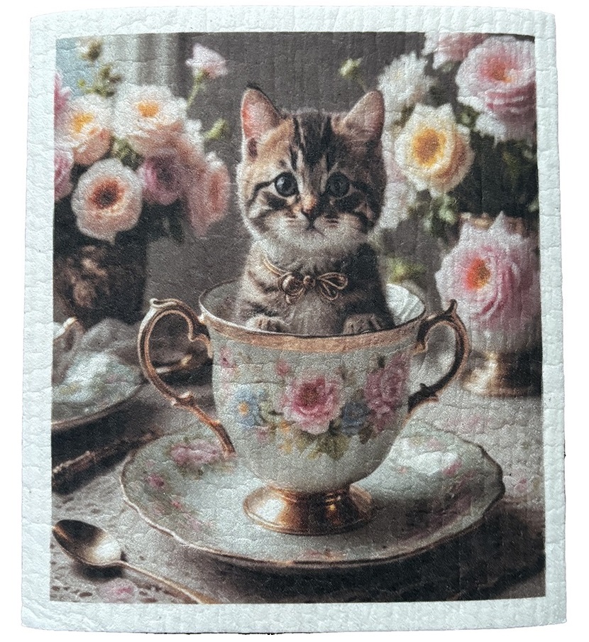 Disktrasa kattunge i kopp för kattälskare lantlig stil shabby chic - 2