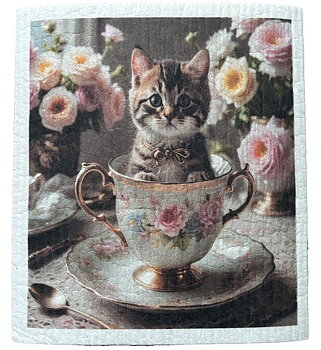 Disktrasa kattunge i kopp för kattälskare lantlig stil shabby chic