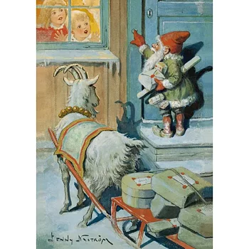 Postcard Tomten vid dörren
