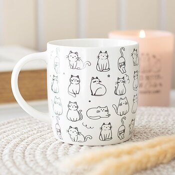 White happy cat - mugg
