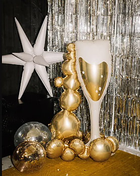 Folieballong självstående - Champagneflaska med bubblor