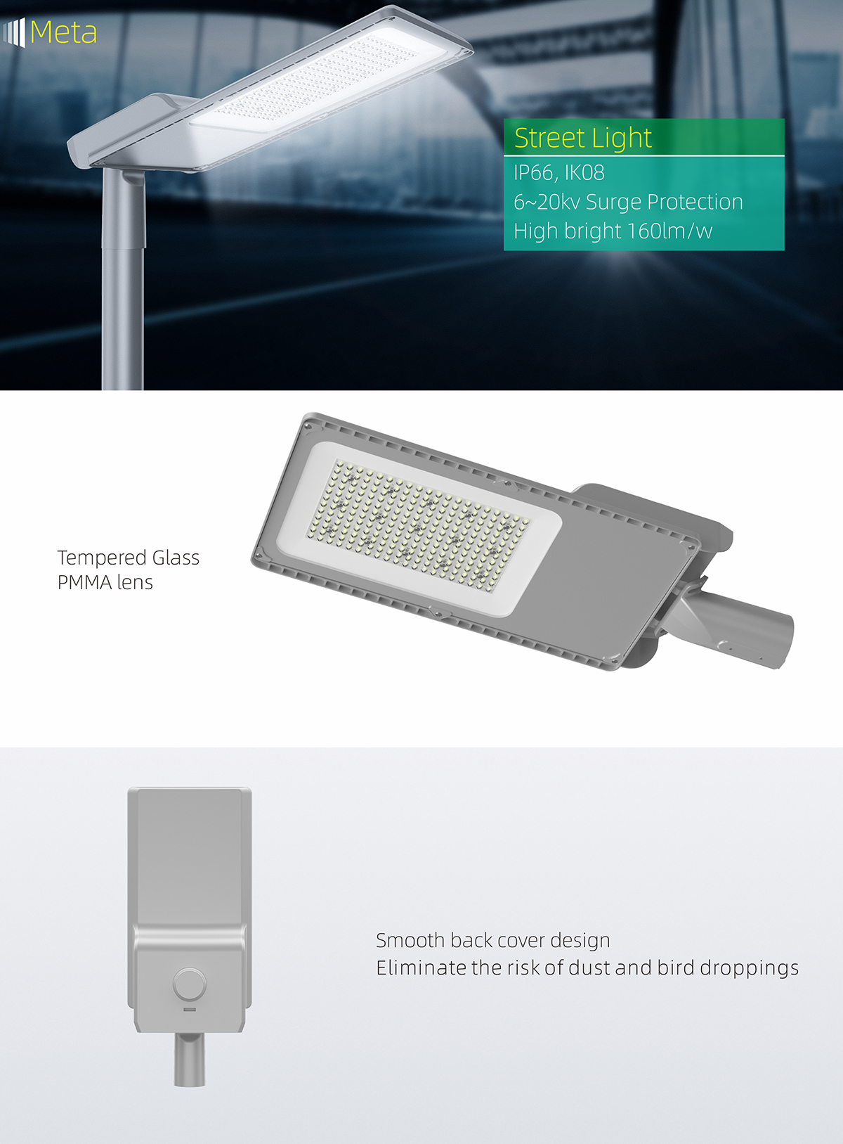 Stolparmatur LED - inställbar effekt 20, 30, 40, 50W - META - 4
