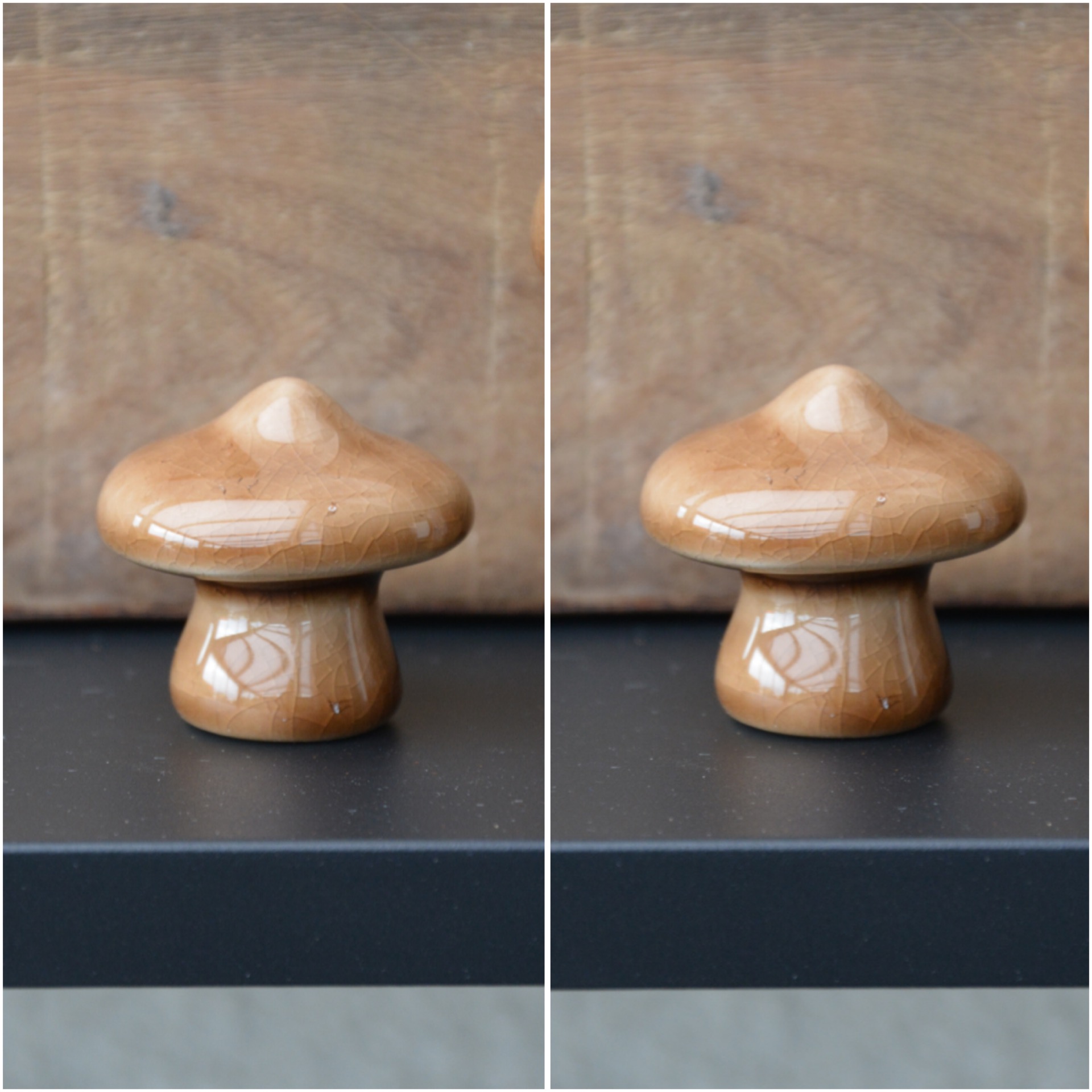 2 st Svampar i nougat keramik 4,2 cm