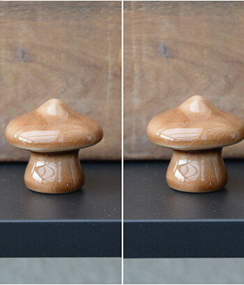 2 st Svampar i nougat keramik 4,2 cm