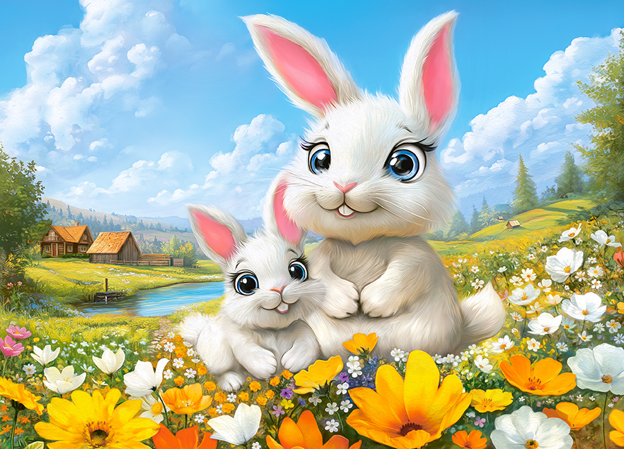 Bunnies In Flowers, 60-bitarspussel (B-066315)