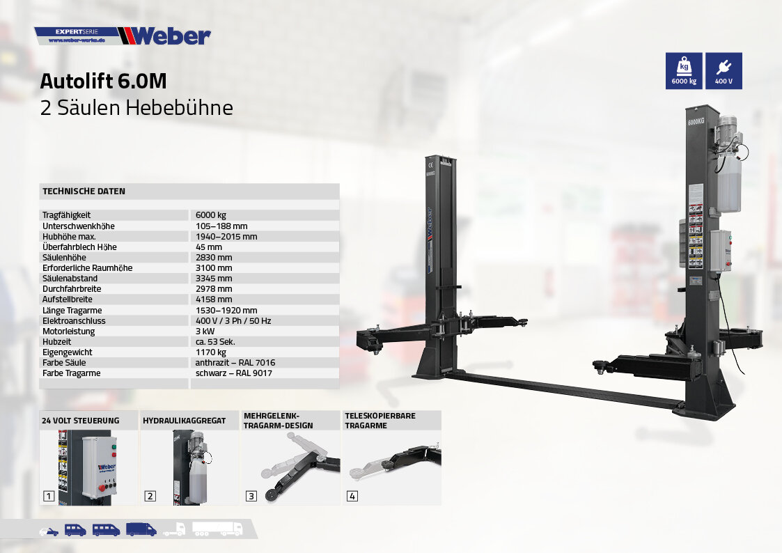 2-Pelarlyft Weber Expert Serie Autolift 6.0M med Krabbarmar - 8