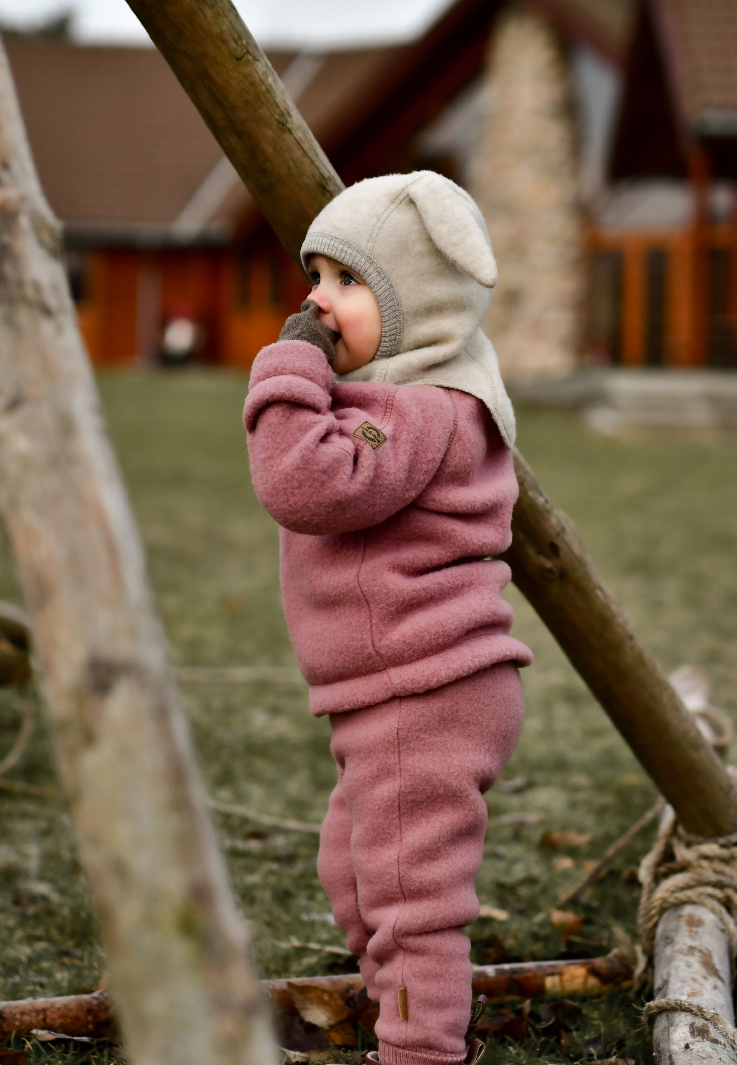 Wool Fullface w Bunny Ears Melange Offwhite - 5