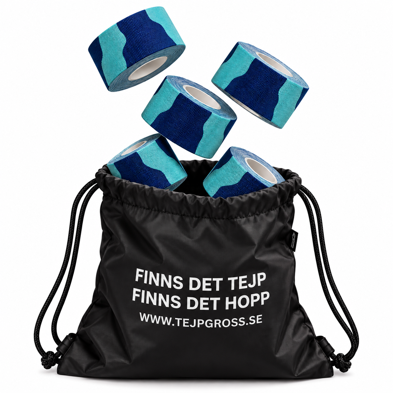 TILLFÄLLIGT BESÖK Blå Camo 5-Pack Klubbtejp i vår snygga Tejp-Påse. 