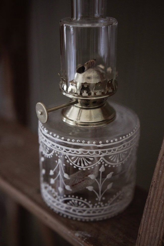 Fotogenlampa Marja med Vita detaljer i Glas Liten Ø8cm x H26cm - 2
